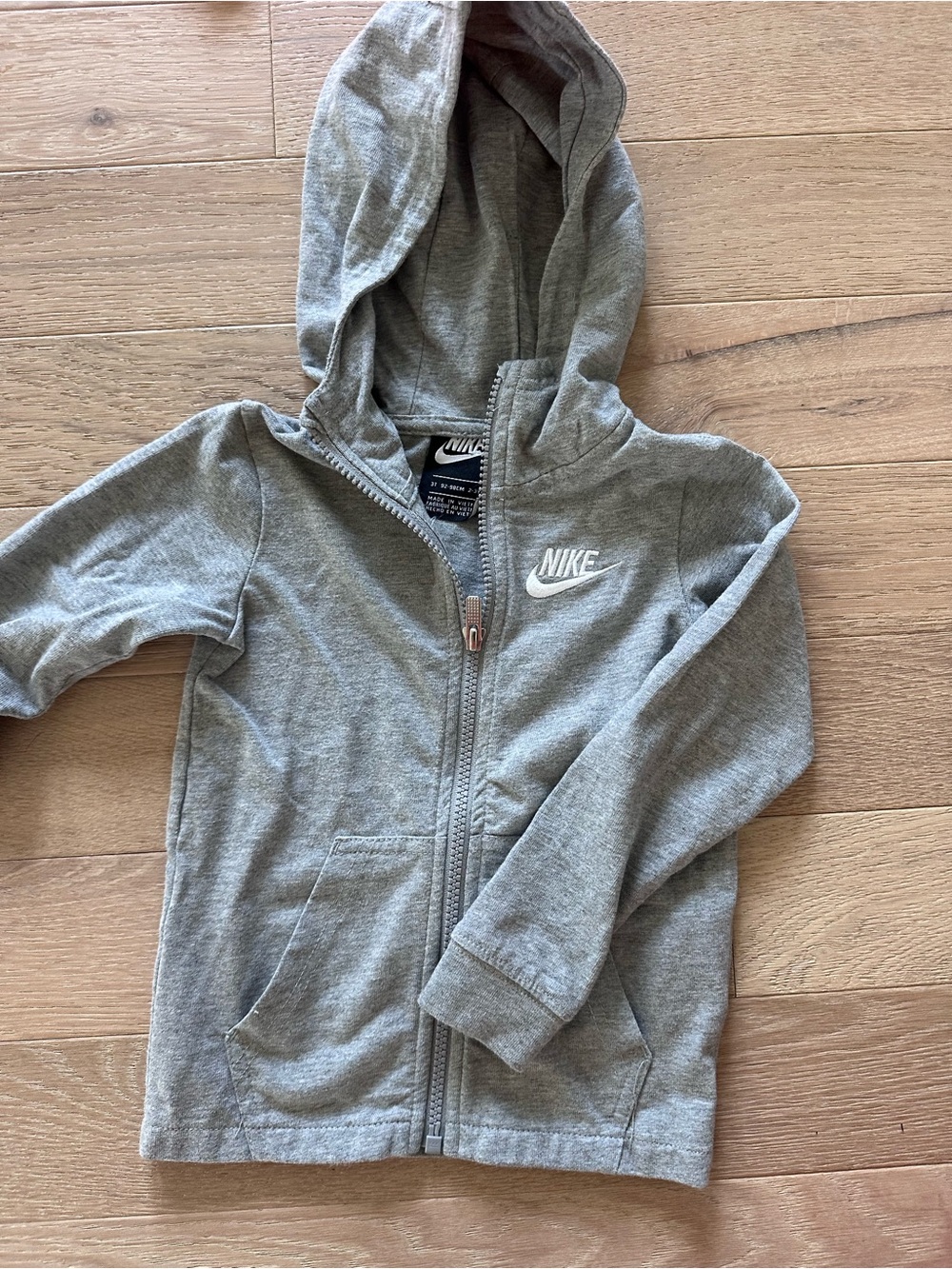 Nike Kids Gray Hooded Zip Sweatshirt with White Logo